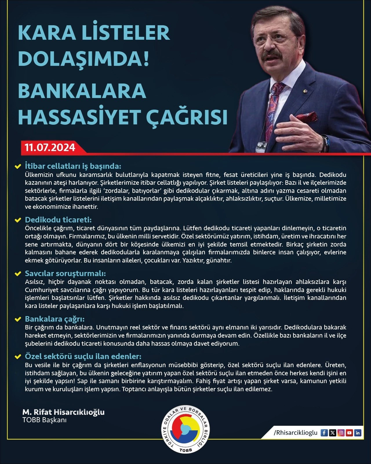 M.Rifat Hisarcıklıoğlu çağrıda bulundu