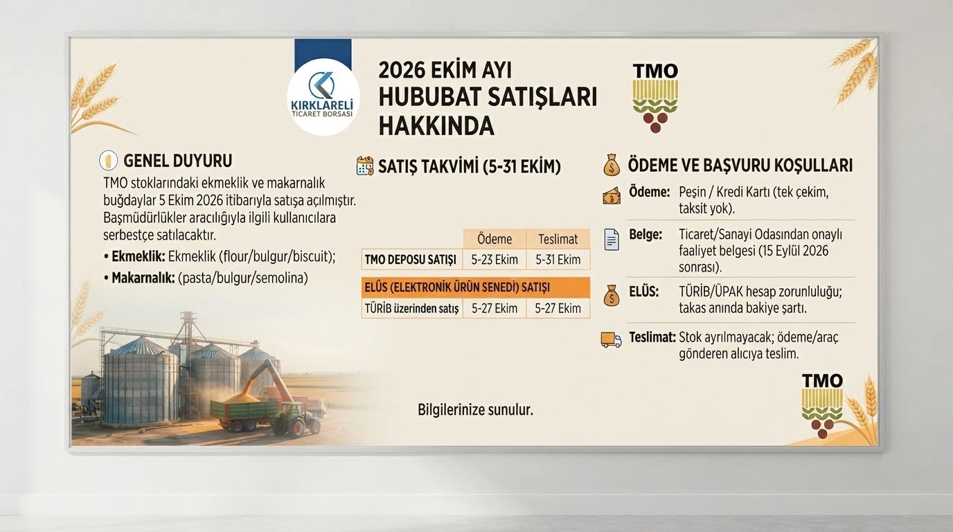 2026 Ekim Ayı Hububat Satışları Hakkında