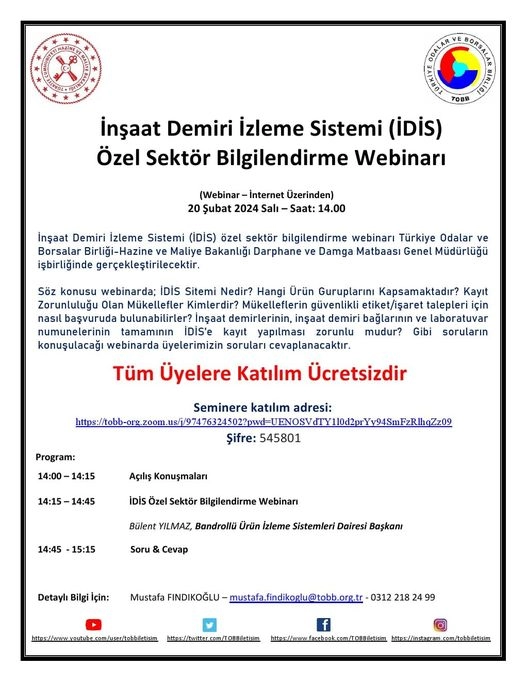 İnşaat Demiri İzleme Sistemi (İDİS) özel sektör bilgilendirme webinarı