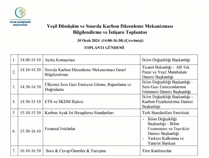 Yeşil Dönüşüm ve Sınırda Karbon Düzenleme Mekanizması Bilgilendirme ve İstişare Toplantısı